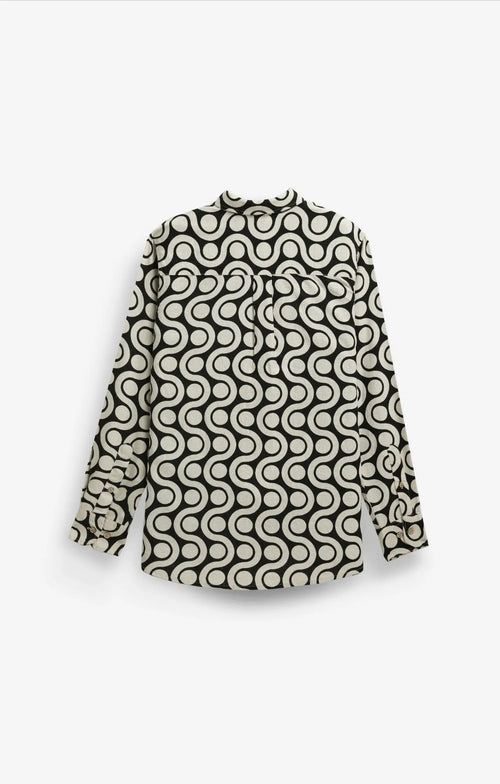 COTTON LINEN PRINT BLACK SHIRT