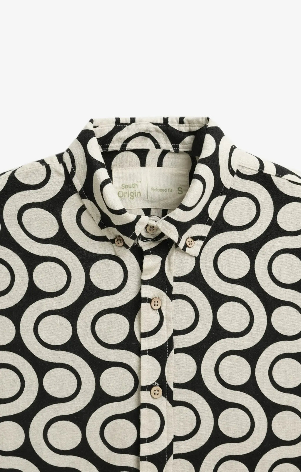 COTTON LINEN PRINT BLACK SHIRT