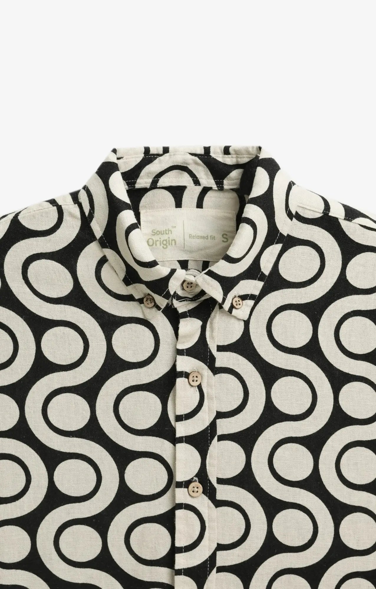 COTTON LINEN PRINT BLACK SHIRT