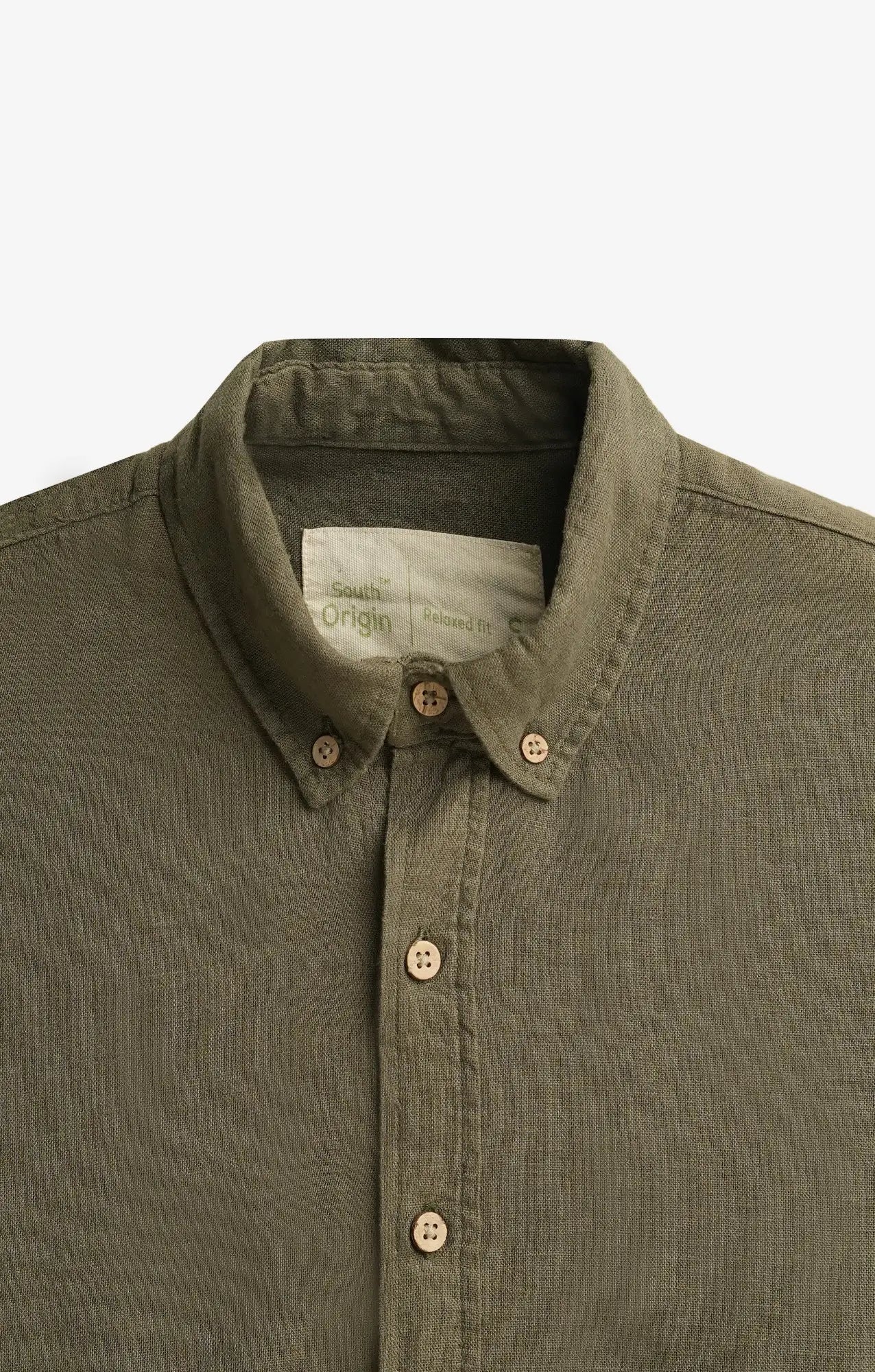 COTTON LINEN OLIVE GREEN SHIRT