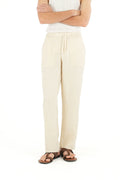100% LINEN BEIGE DRAWSTRING TROUSERS