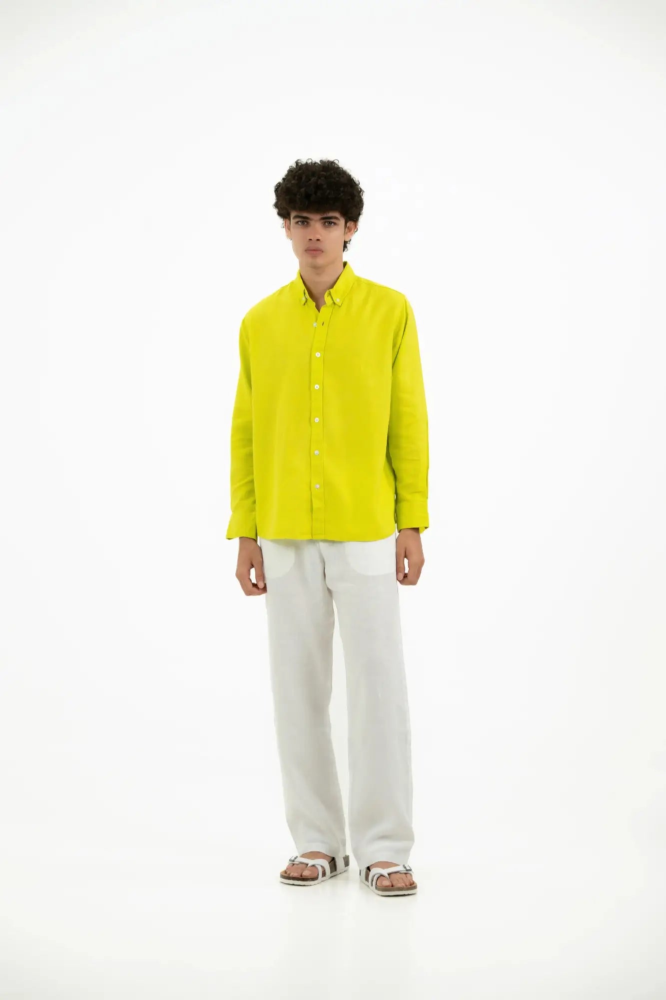COTTON LINEN NEON GREEN SHIRT