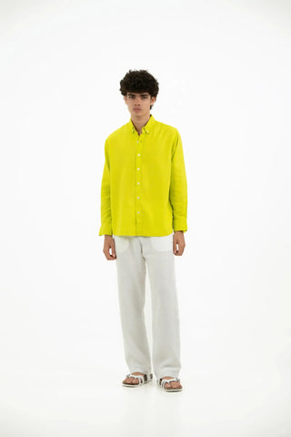 COTTON LINEN NEON GREEN SHIRT