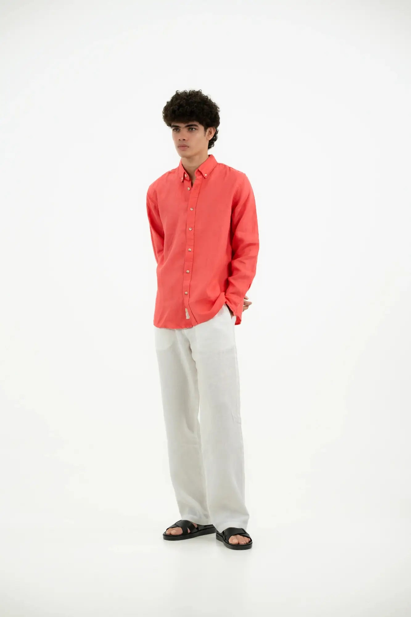 VELAIR LINEN PEACH ORANGE SHIRT