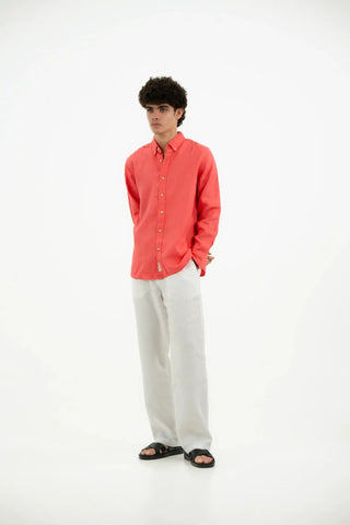 VELAIR LINEN PEACH ORANGE SHIRT